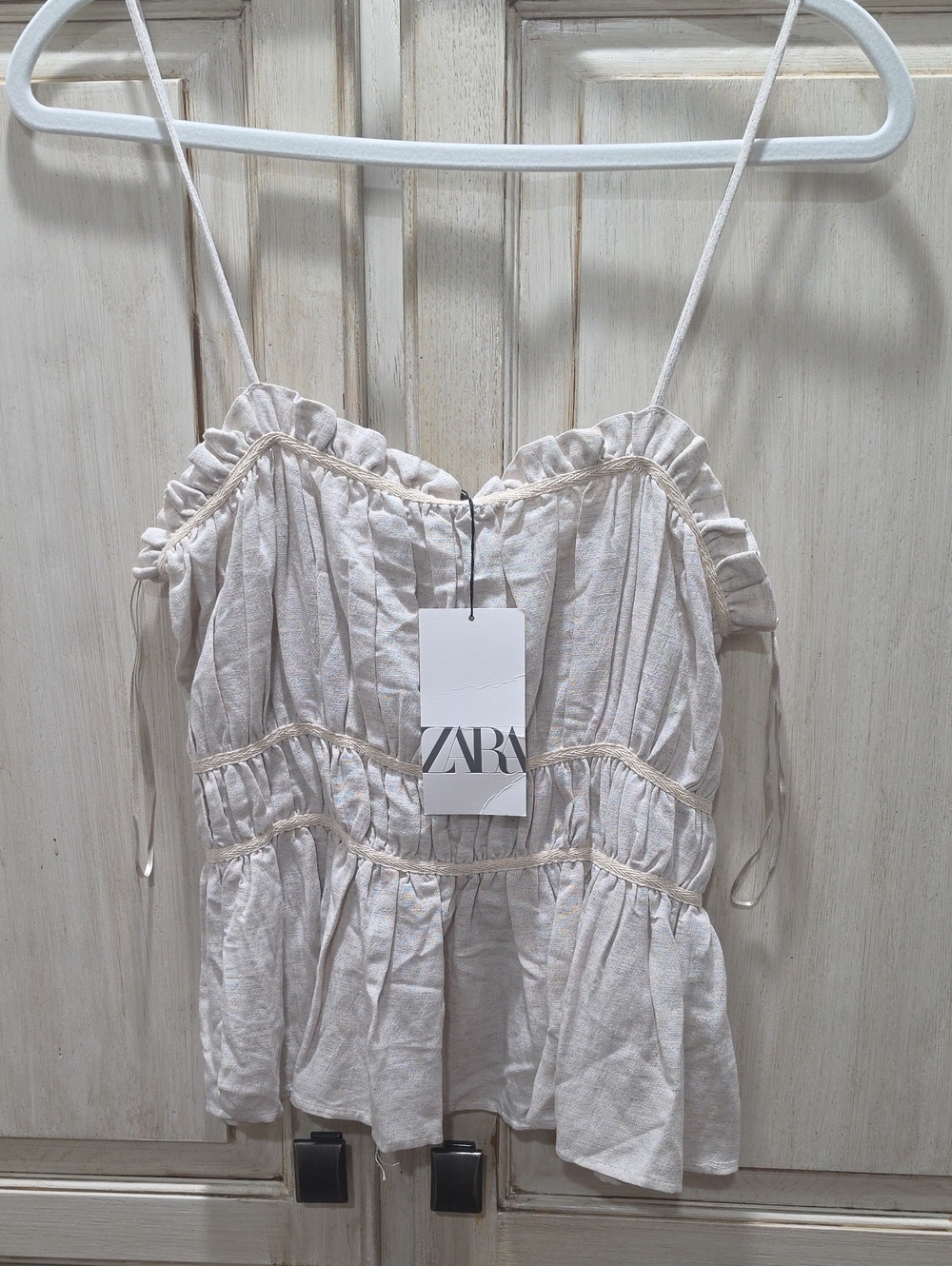 ZARA Off-White Ruffle Peplum Cami Top
